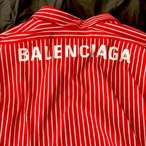Balenciaga Pinstripe Logo Back Swing Shirt